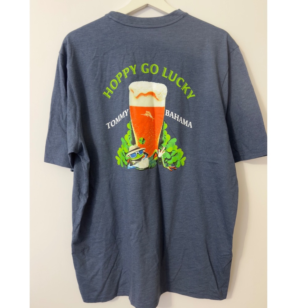 Tommy Bahama Hoppy Go Lucky Tee Mens LT Navy Heather Beer Frog Graphic Shirt